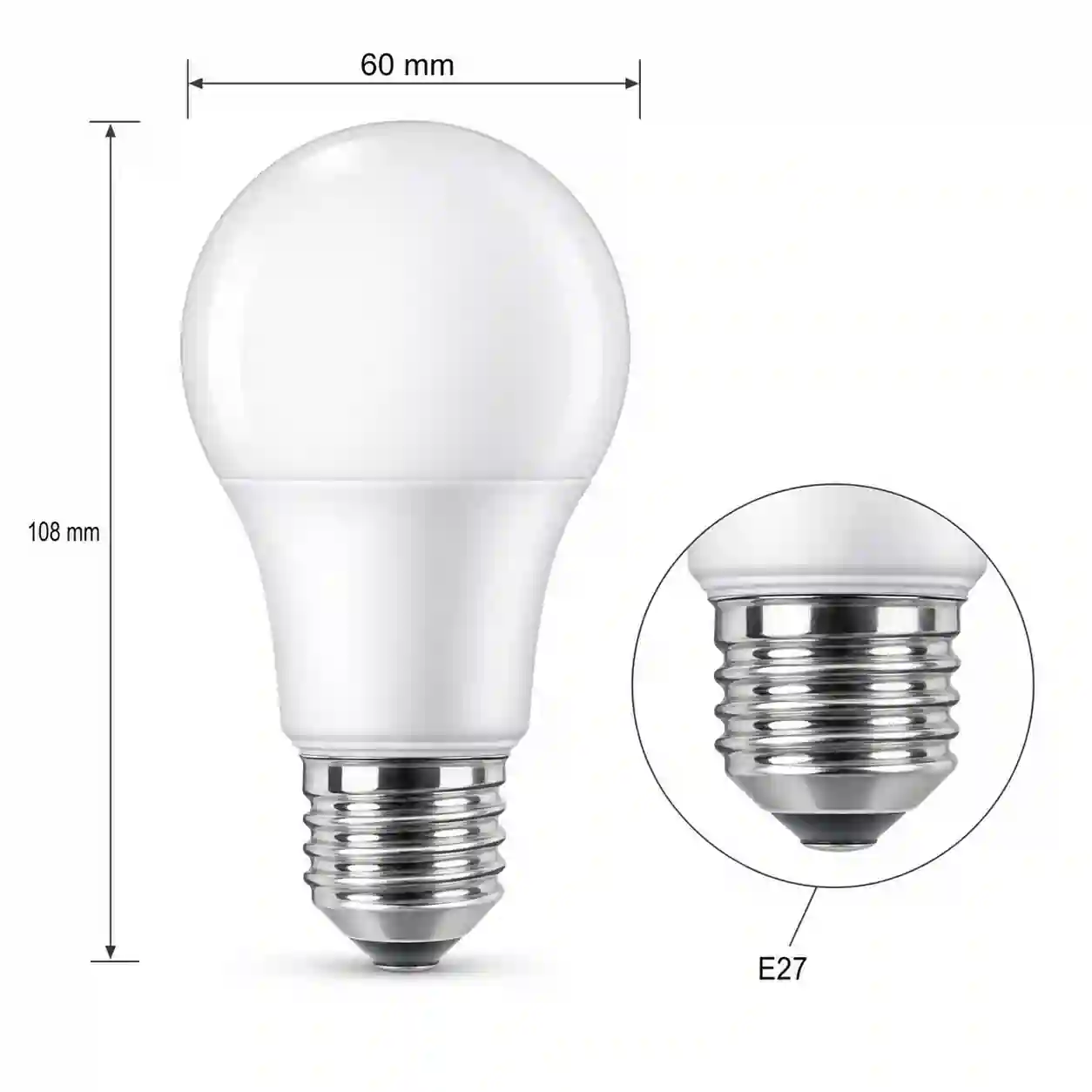 Detail patice E27 a tvaru A60 žárovky Philips Essential